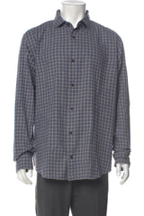 Eleventy Grey/Blue Plaid Print Long Sleeve Shirt