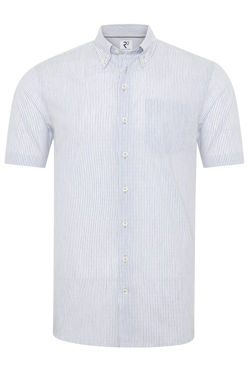 Direct From Brand,R2 Amsterdam, R2 Amsterdam Light Grey/White Striped Poplin Shirt, Grey, Large-46-Tag42
