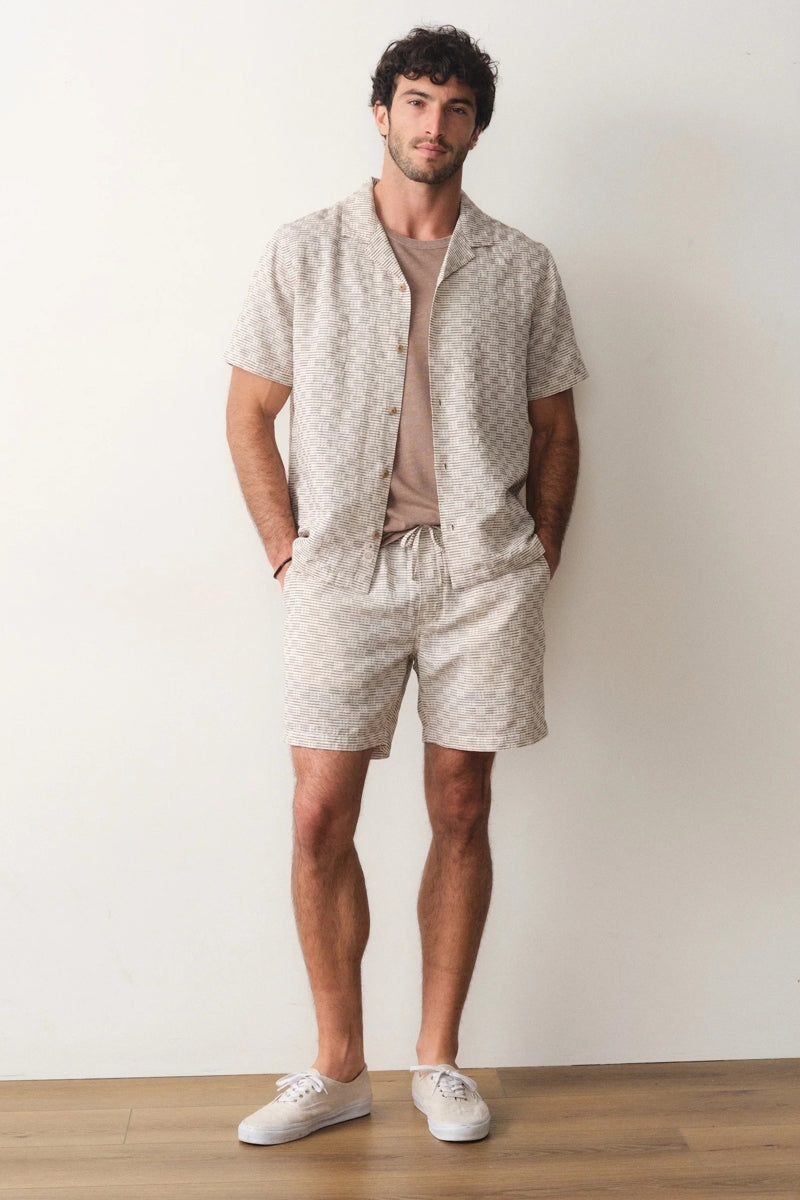 Wholesale,Marine Layer, Marine Layer Natural/Brown Check Dobby Textured Resort Shirt, Cream, Small-41-TagSMedium-44-TagMLarge-46-TagL