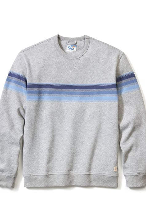 Wholesale,Marine Layer, Marine Layer Heather Grey/Blue Stripe Fleece Relaxed Sweatshirt, Grey, Small-42-TagSMedium-44-TagMLarge-48-TagLExtra Large-52-TagXL
