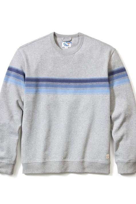 Wholesale,Marine Layer, Marine Layer Heather Grey/Blue Stripe Fleece Relaxed Sweatshirt, Grey, Medium-44-TagMMedium-46-TagMExtra Large-52-TagXLLarge-48-TagLSmall-42-TagS