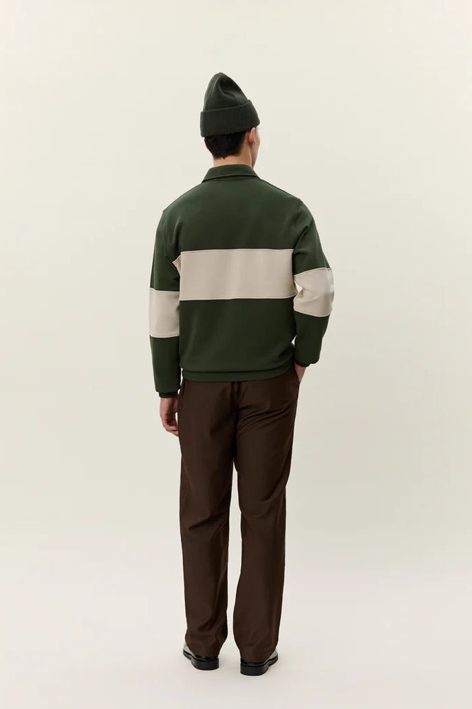 Wholesale,Les Deux, Les Deux Olive with Cream Qtr Zip Sweatshirt, Green, Medium-46-TagM