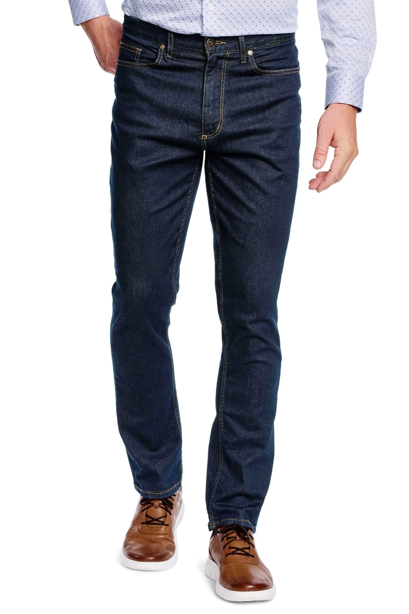 Wholesale,Johnston & Murphy, Johnston & Murphy Dark Wash Stretch Straight Leg Jeans, Blue, 36W-32L-Tag36