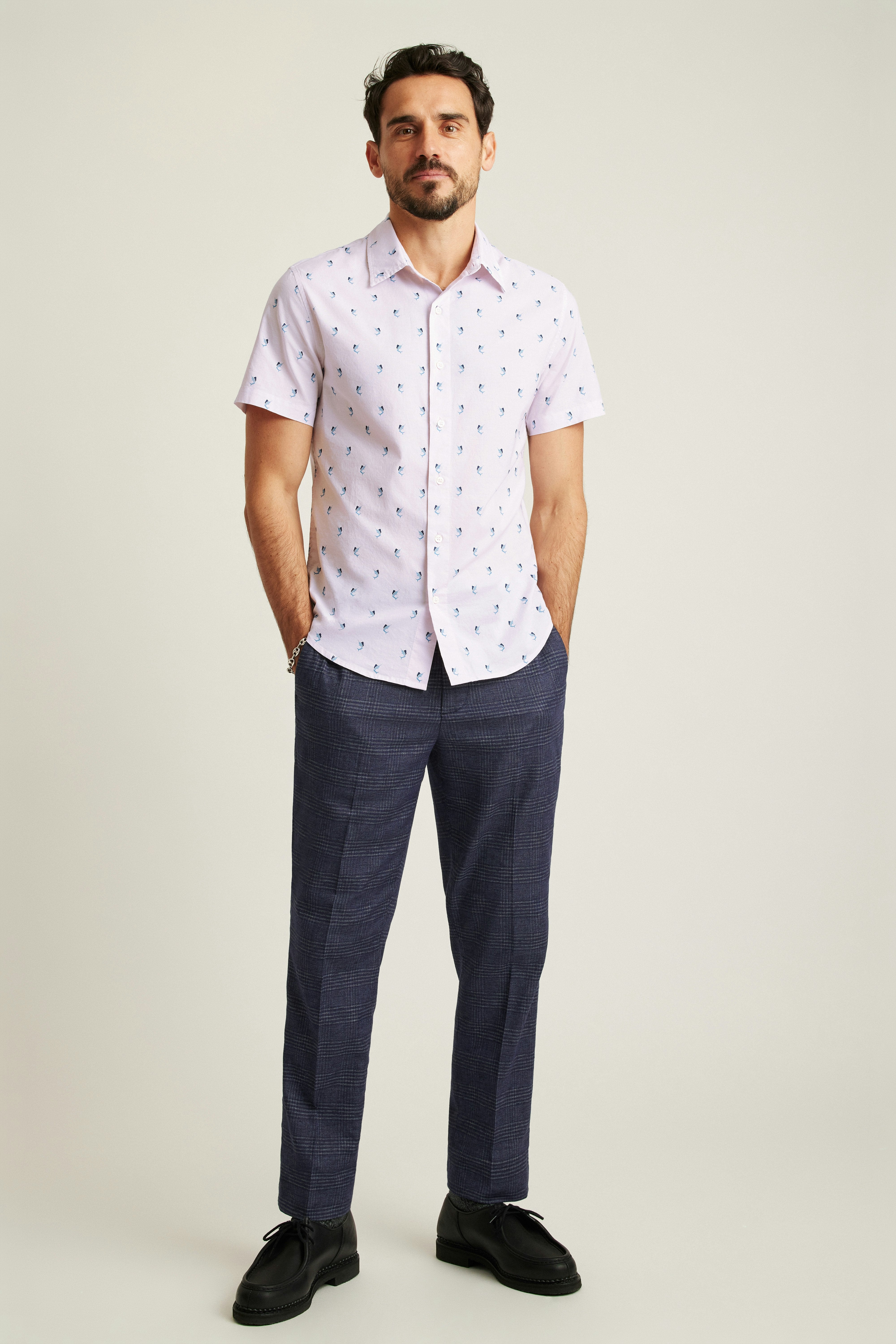 Wholesale,Bonobos, Bonobos Pink Swordfish Print Stretch Riviera Short Sleeve Shirt, Pink, Small-39-TagS