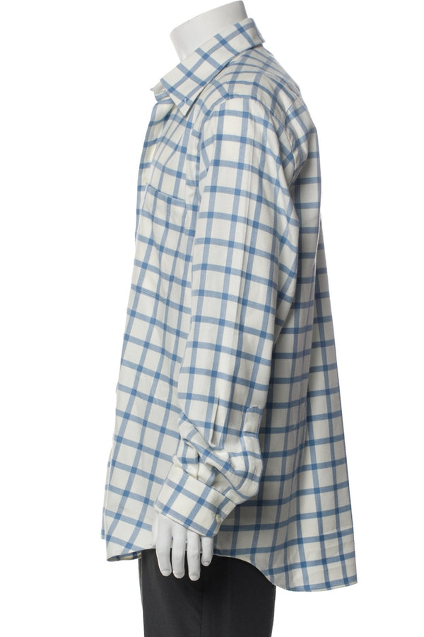 Paul Stuart Blue/White Plaid Print Long Sleeve Dress Shirt