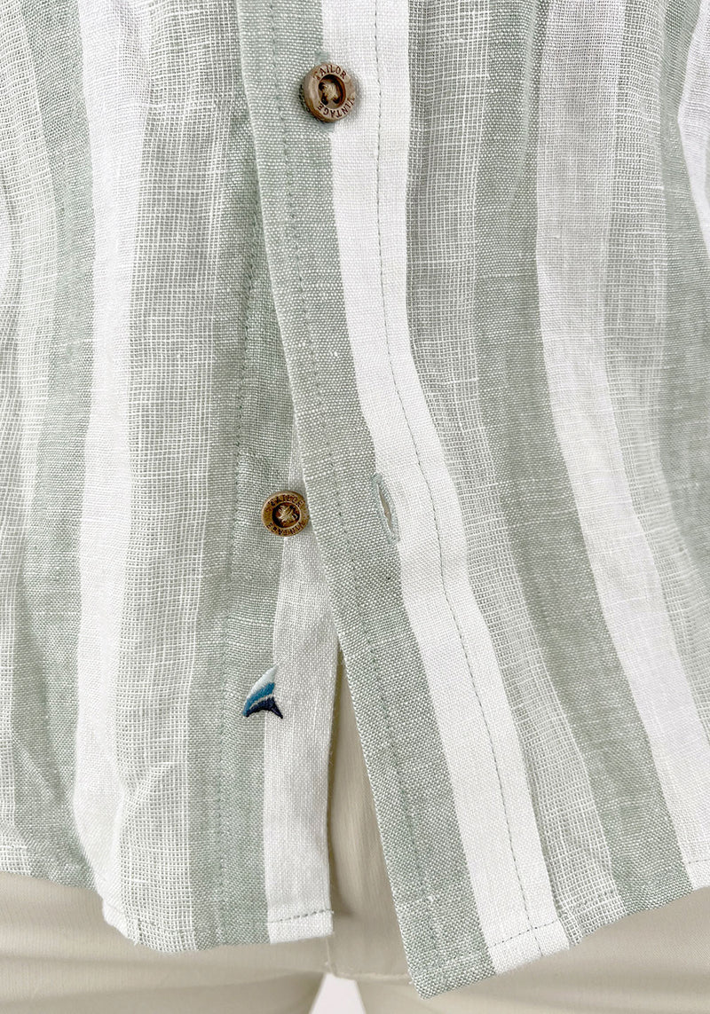 Brand Partner,Tailor Vintage, Tailor Vintage Green/White Stripe Puretec Cool Cotton/Linen Blend Shirt, Green, Medium-44-TagM