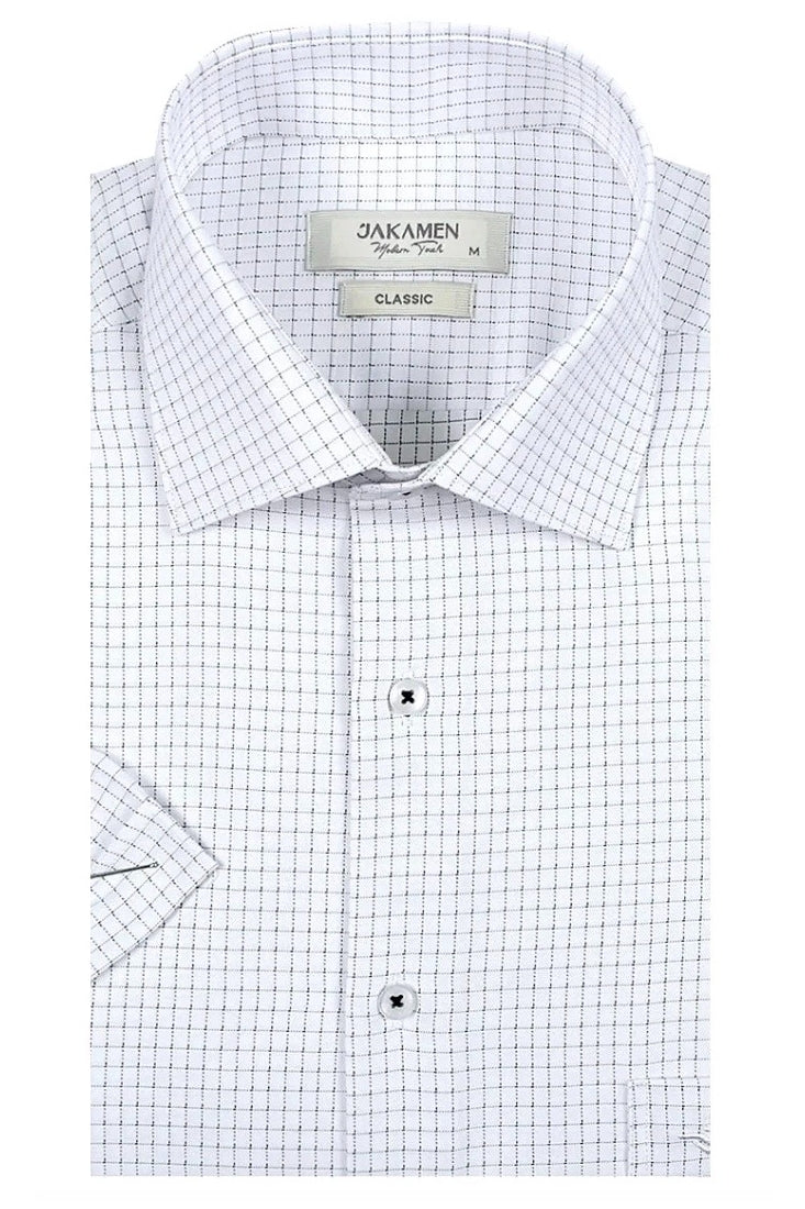 Wholesale,Jakamen, Jakamen White with Black Windowpane Rolled Cuff Shirt, White, Extra Extra Large-52-TagXXL