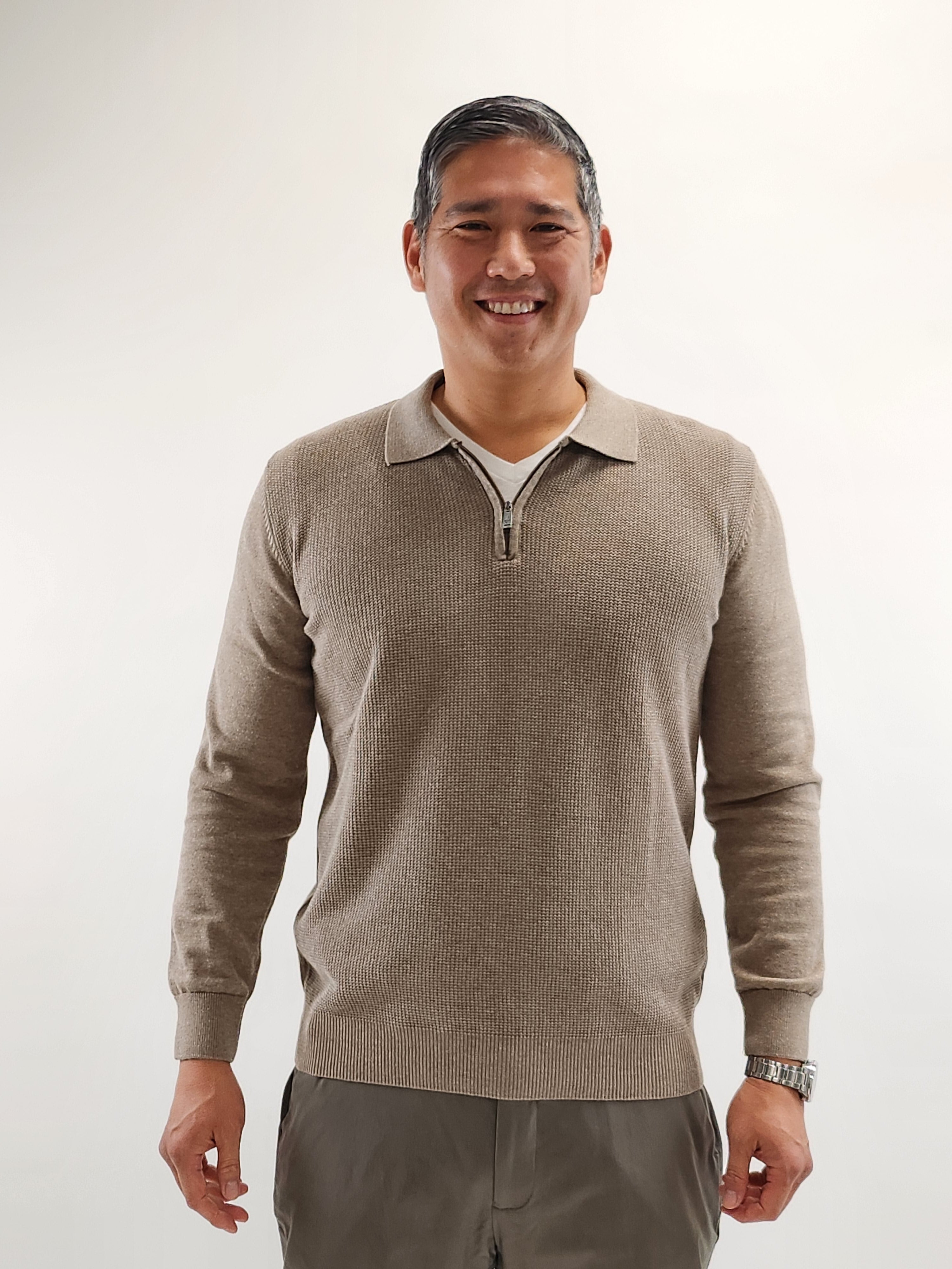 Wholesale,Jakamen, Jakamen Tan Qrt Zip Knit Textured Pullover, Tan, Medium-42-TagL