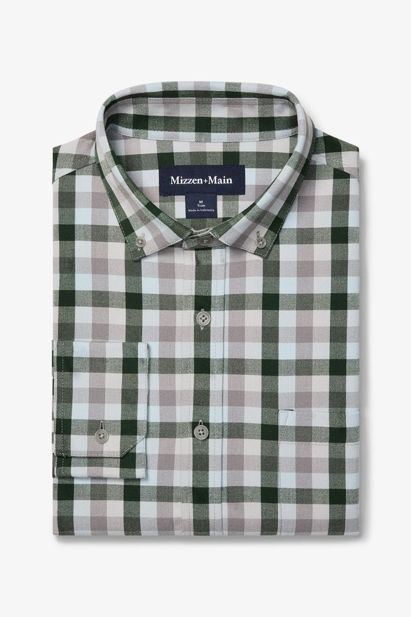 Wholesale,Mizzen + Main, Mizzen + Main Green/Grey Multi Check Trim Flannel Shirt, Green, Extra Extra Large-52-TagXXL
