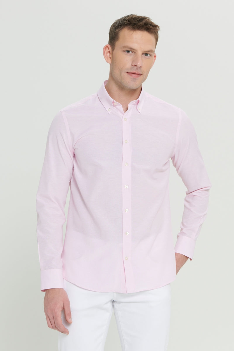 Wholesale,Altinyildiz Classics, Altinyildiz Classics Pink/White Striped Slim Fit Shirt, Pink, Small-38-TagS