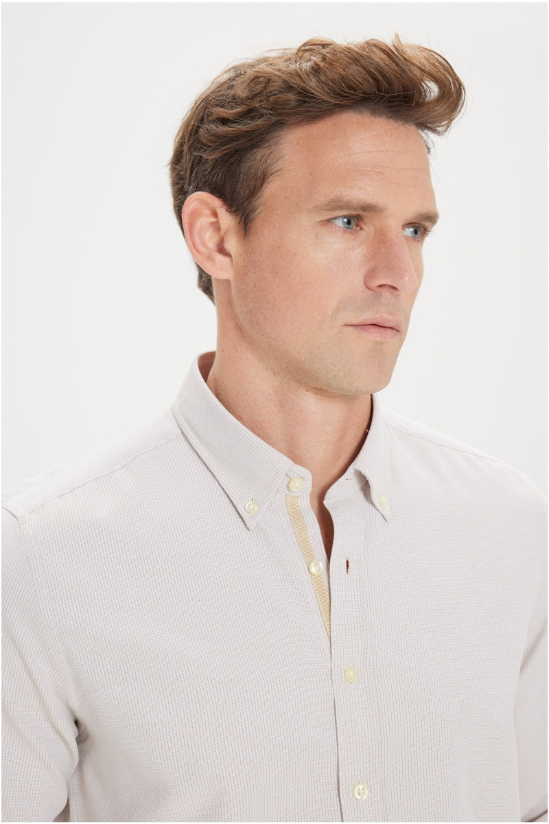 Wholesale,Altinyildiz Classics, Altinyildiz Classics Beige Textured Dobby Slim Fit Shirt, Tan, Large-44-TagLExtra Large-47-TagXLExtra Extra Large-50-TagXXL