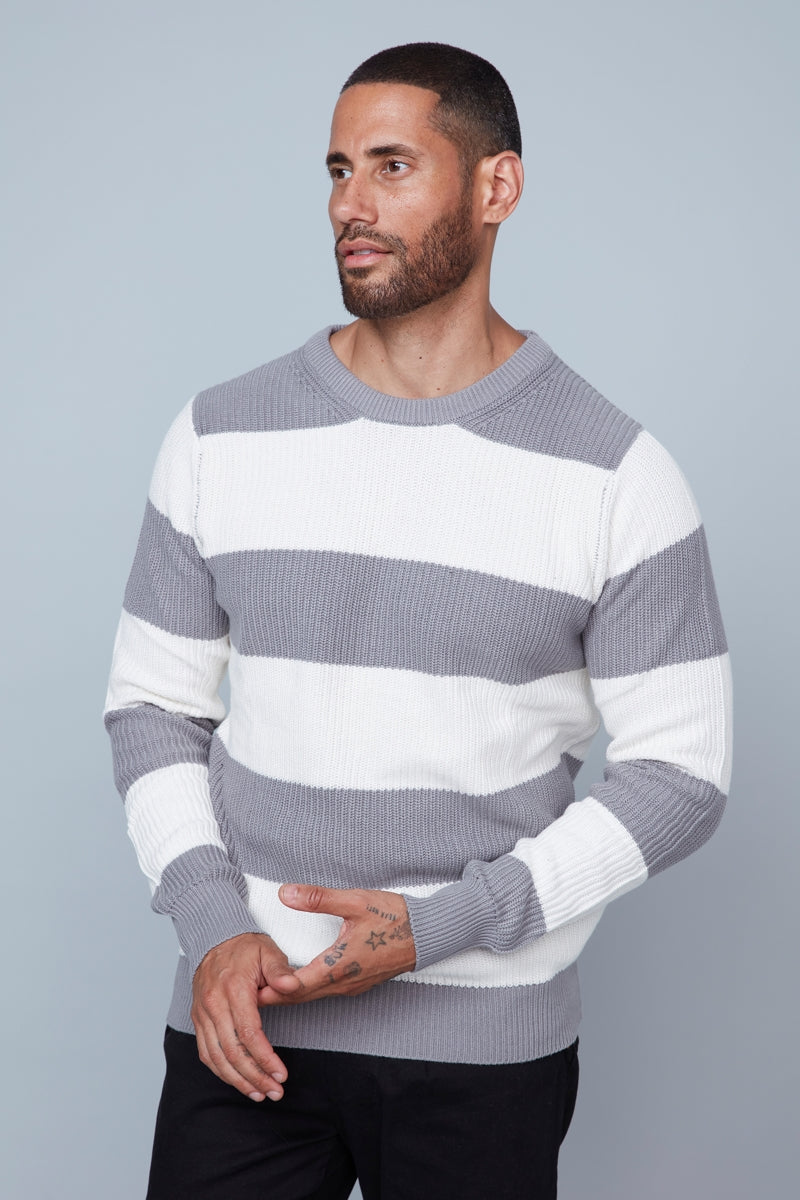 Wholesale,HEDGE, HEDGE Grey/White Colorblock Knit Crewneck Sweater, Grey, Small-40-TagS