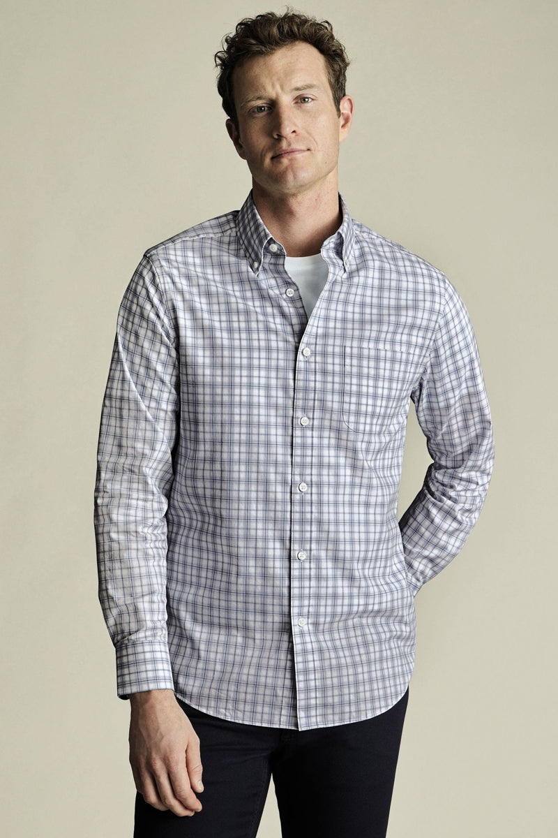 Wholesale,Charles Tyrwhitt, Charles Tyrwhitt Silver Grey Poplin Check Stretch Shirt, Grey, Small-40-TagS