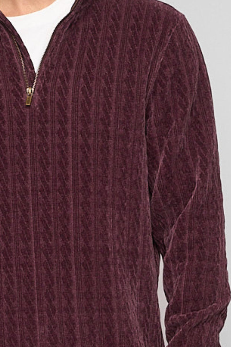Wholesale,Fundamental Coast, Fundamental Coast Burgundy Cable Knit Textured Qtr Zip, Brown, Large-47-TagL