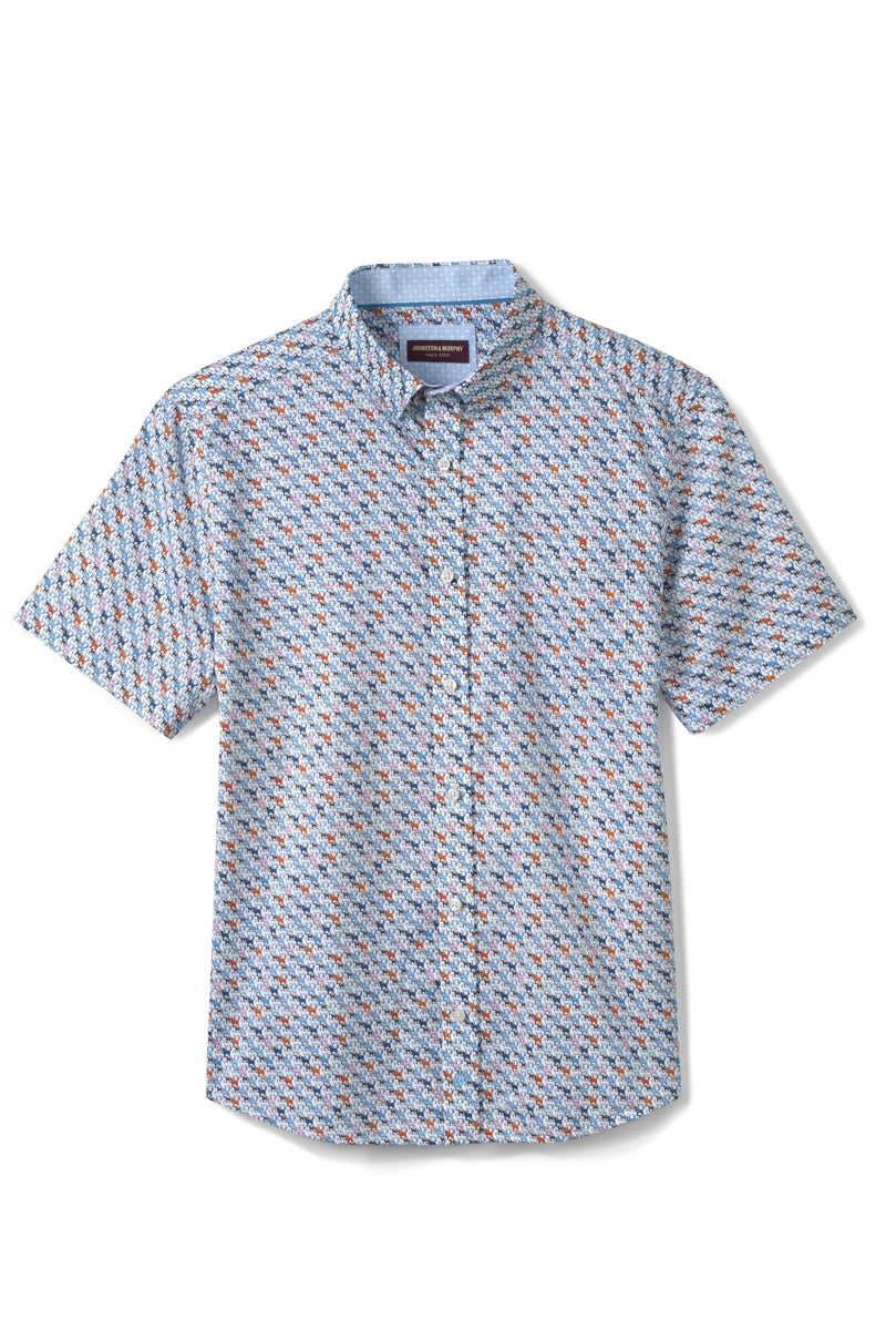 Wholesale,Johnston & Murphy, Johnston & Murphy Blue Multi Mini Lab Printed Shirt, Blue, Medium-44-TagM