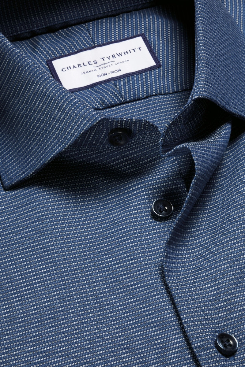 Wholesale,Charles Tyrwhitt, Charles Tyrwhitt Royal Blue Stretch Circle Texture Shirt, Blue, Small-40-Tag15