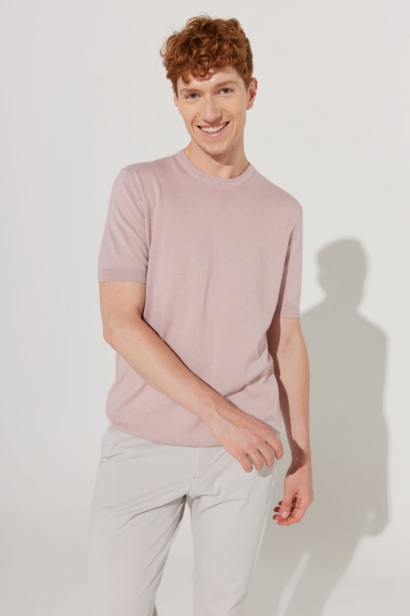 Wholesale,Altinyildiz Classics, Altinyildiz Classics Dusty Rose Knit T-Shirt, Pink, Medium-41-TagM