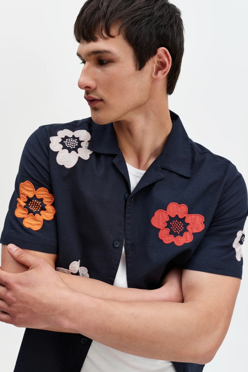 Wholesale,Wax London, Wax London Navy Floral Botanical Applique Shirt, Blue, Extra Large-49-TagXL