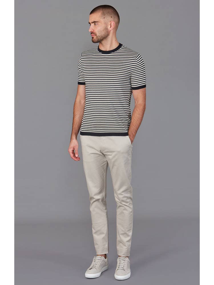 Faire,Paul James, Paul James Navy Knit Cotton Breton Stripe T-Shirt, Blue, Large-45-TagXXL