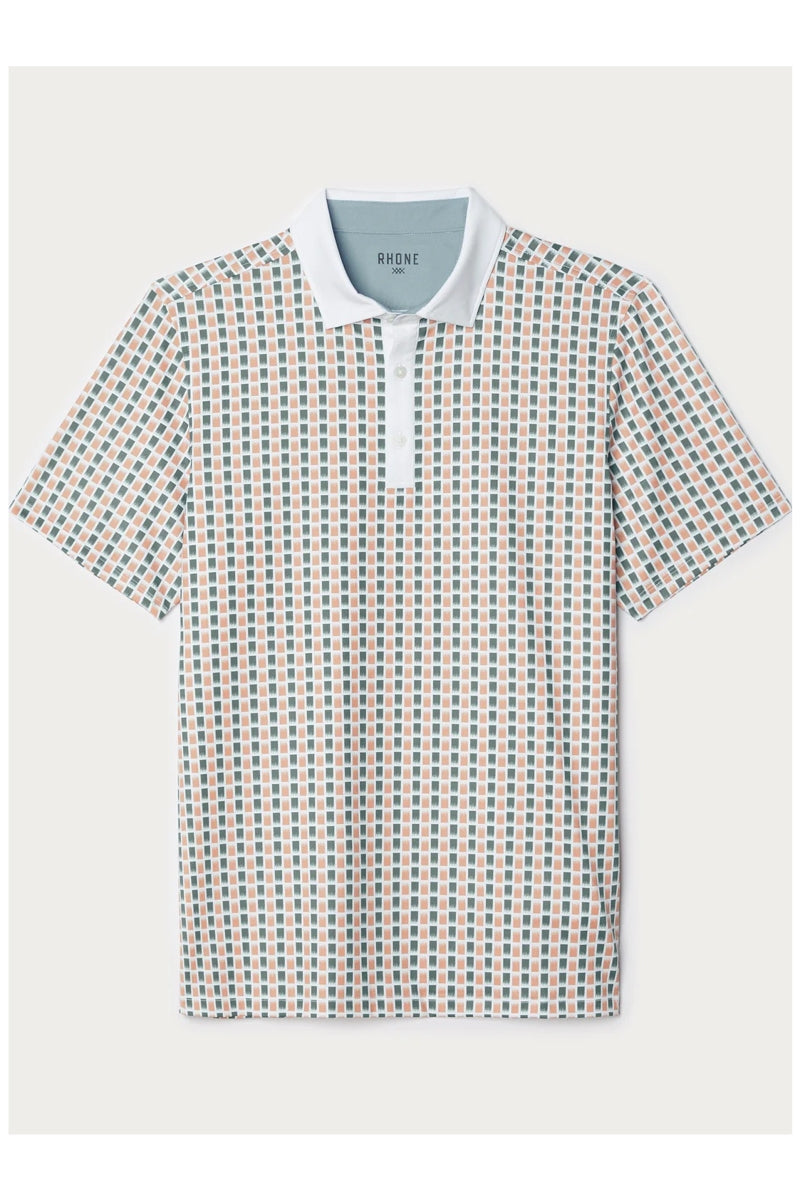 Wholesale,Rhone, Rhone White/Clay/Tidal Green Brushstroke Pattern UPF 50+ Polo, White, Medium-43-TagMLarge-46-TagLExtra Large-49-TagXLSmall-40-TagS