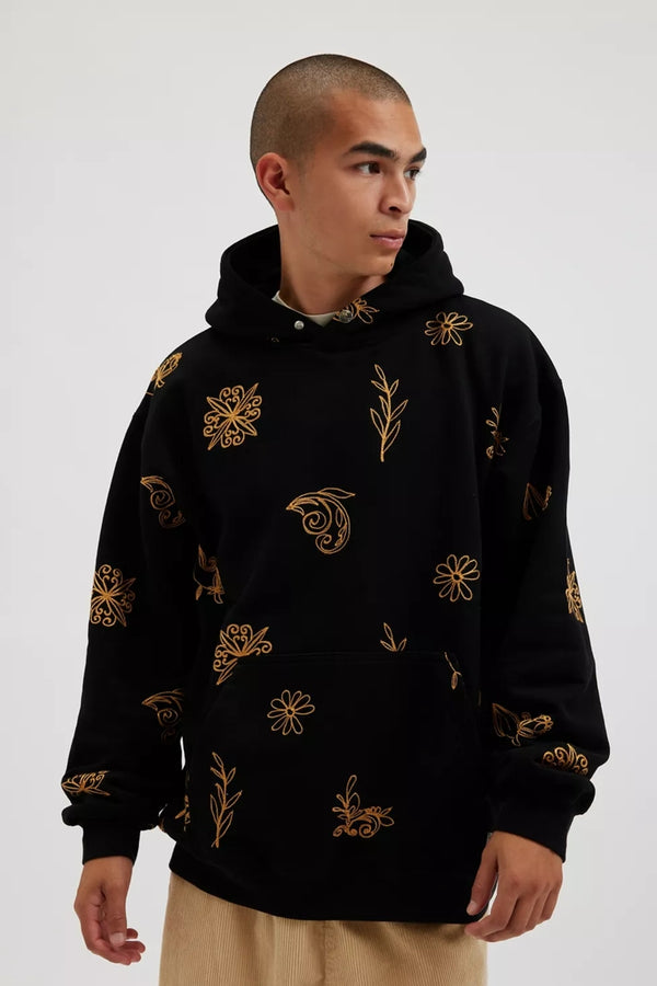 Kuwalla Black Embroidered Snap Hoodie