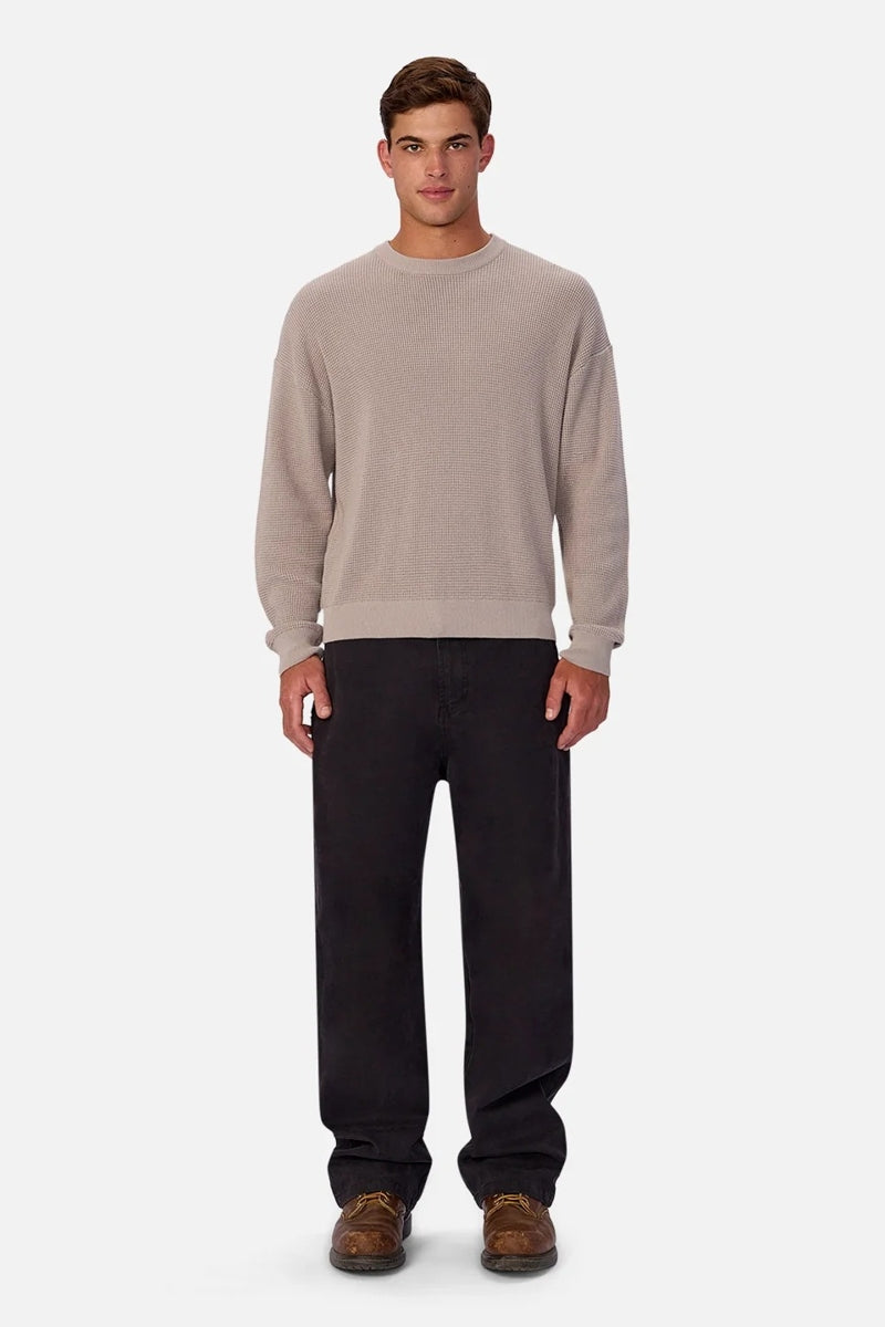Wholesale,INDUSTRIE AUSTRALIA, INDUSTRIE AUSTRALIA Grey Waffle Textured Crewneck Long Sleeve Tee, Grey, Large-50-TagL