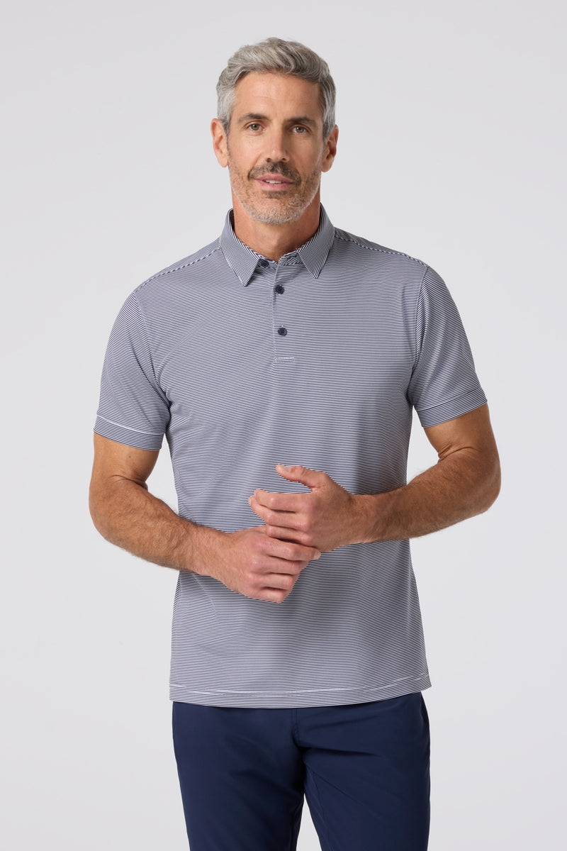Wholesale,Mizzen + Main, Mizzen + Main Navy/White Stripe Knit Trim Fit Polo, Blue, Extra Large-48-TagXL