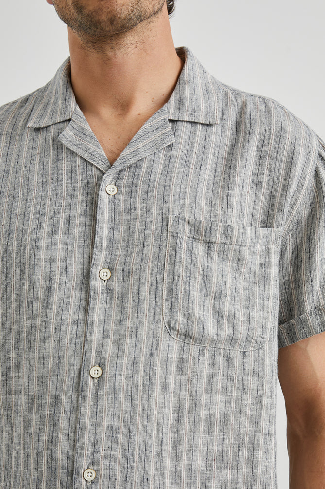 Wholesale,Rails, Rails Khaki Navy Stripe Short Sleeve Linen/Rayon Blend Shirt, Blue, Medium-43-TagMLarge-45-TagLExtra Large-48-TagXLExtra Extra Large-52-TagXXL
