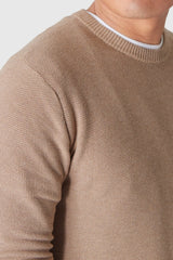 True Classic Heather Camel Pique Crew Neck Sweater