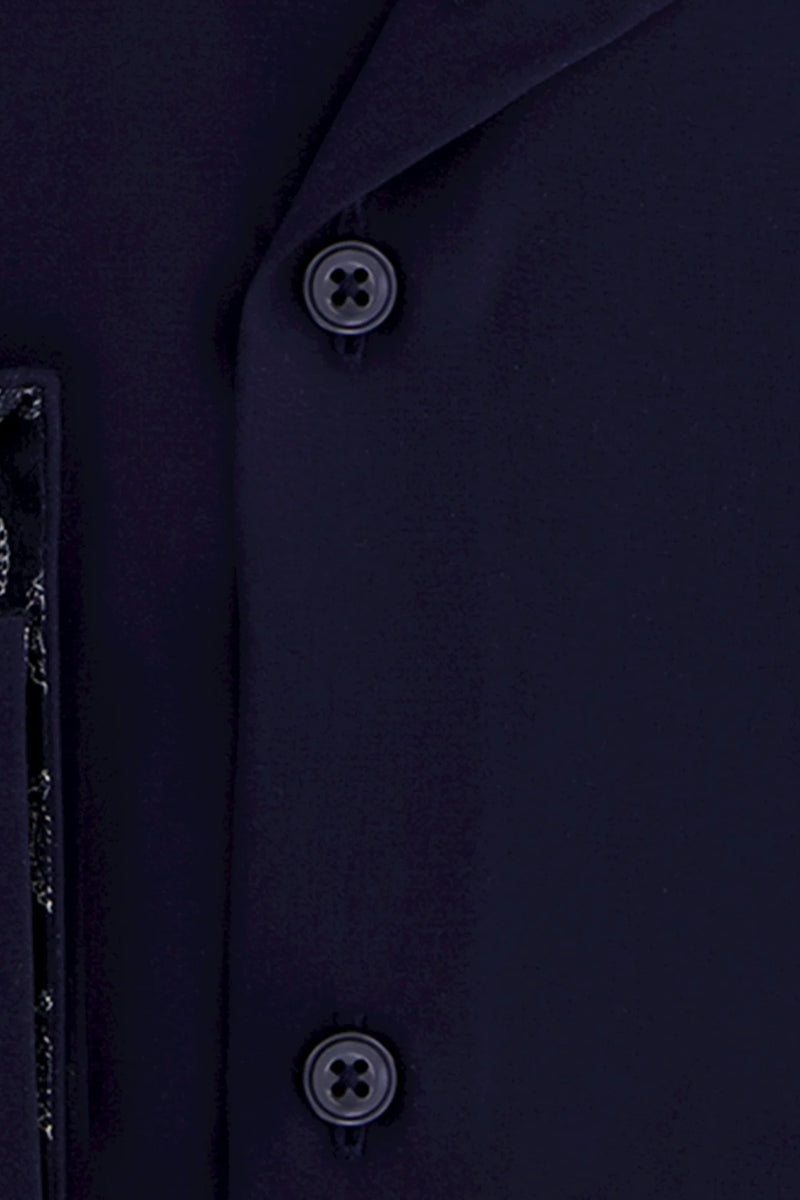 Direct From Brand,R2 Amsterdam, R2 Amsterdam Navy Blue Non-iron Satin Cotton Shirt, Blue, Medium-43-Tag40