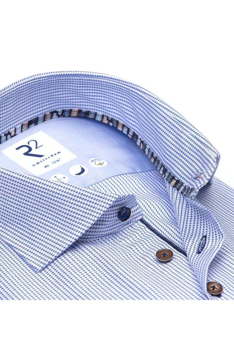 Direct From Brand,R2 Amsterdam, R2 Amsterdam Blue Dobby Organic Cotton Shirt, Blue, Medium-42-Tag39Extra Large-50-Tag44Extra Extra Large-51-Tag45Extra Large-48-Tag43Medium-44-Tag41Medium-42-Tag40Large-46-Tag42