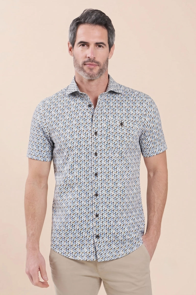 Direct From Brand,R2 Amsterdam, R2 Amsterdam Blue Multi Surfboard Print Stretch Shirt, Blue, Extra Extra Large-51-Tag45