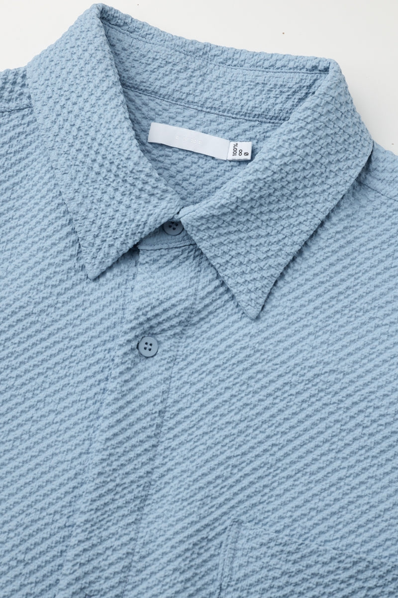 Direct From Brand,FYNE, FYNE Blue Seersucker Stretch Moisture Absorption Shirt, Blue, Medium-46-TagMLarge-48-TagLExtra Large-50-TagXL