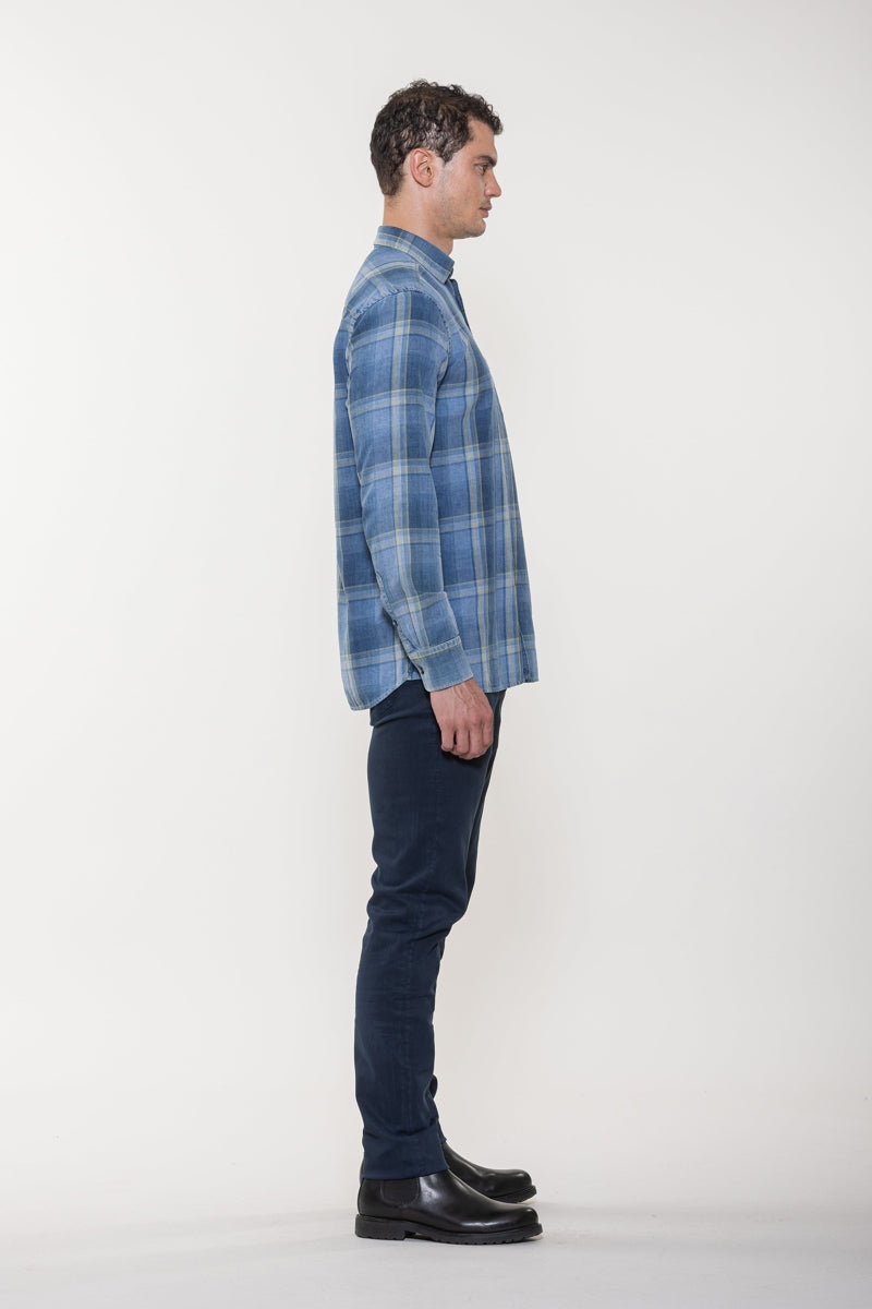 Wholesale,American Heritage, American Heritage Blue Denim All Way Stretch Overshirt, Blue, Medium-45-TagM