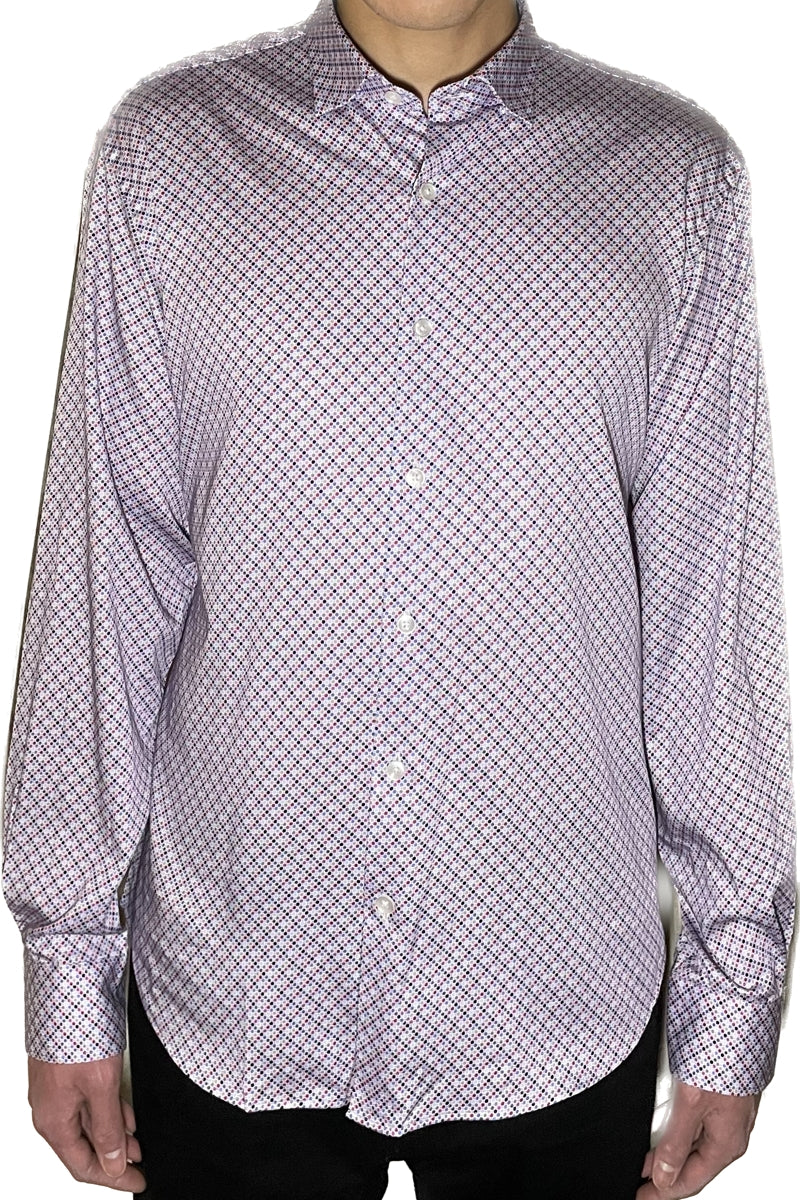 Wholesale,Mizumi, Mizumi Red/Blue Multi Geo Polka Print Shirt, Red, Small-41-TagSLarge-45-TagLExtra Large-47-TagXLExtra Extra Large-50-TagXXLMedium-43-TagM