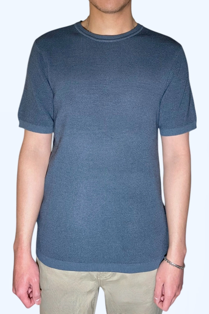 Wholesale,HEDGE, HEDGE Blue Knit Textured Tee, Blue, Extra Extra Large-50-TagXXLLarge-45-TagLMedium-42-TagMSmall-40-TagS