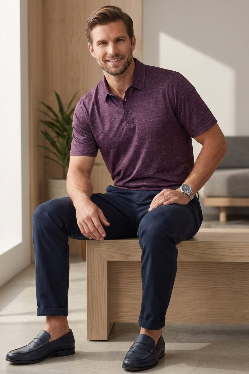 Wholesale,Johnston & Murphy, Johnston & Murphy Burgundy Vino Print Performance Polo, Purple, Medium-44-TagMLarge-48-TagLExtra Large-50-TagXLSmall-42-TagSExtra Extra Large-54-TagXXL