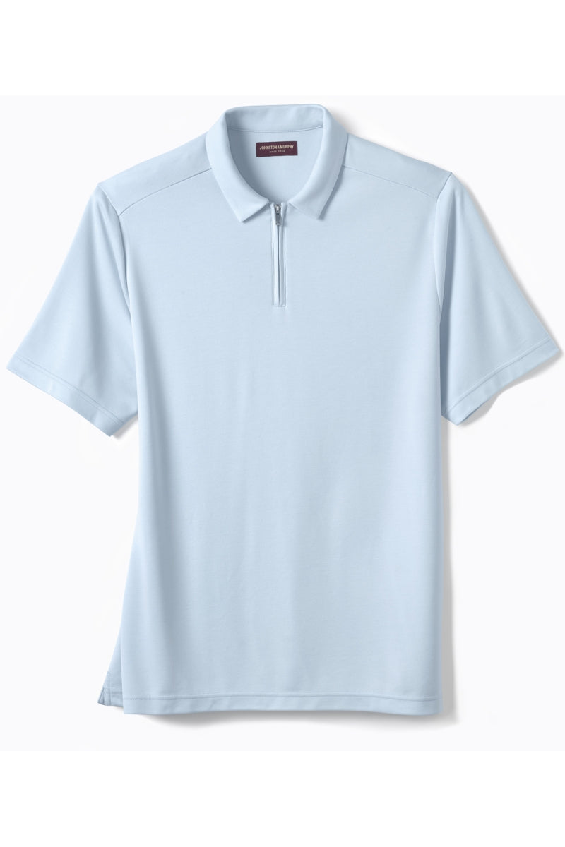 Wholesale,Johnston & Murphy, Johnston & Murphy Light Blue Vintage Birdseye Zip Polo, Blue, Medium-44-TagM