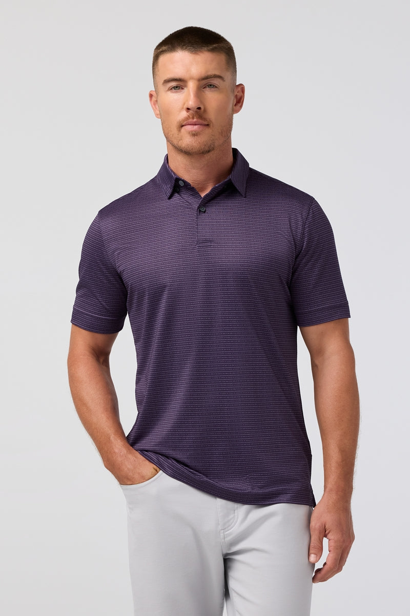 Wholesale,Mizzen + Main, Mizzen + Main Purple Dot Stripe Knit Trim Fit Polo, Purple, Small-40-TagSLarge-45-TagLExtra Large-48-TagXLMedium-42-TagM