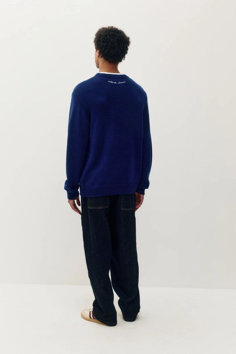 Wholesale,Kuwalla Tee, Kuwalla Tee Navy Equestrian Knit Crew Sweater, Blue, Small-42-TagSMedium-45-TagMLarge-47-TagLExtra Large-49-TagXLExtra Extra Large-52-TagXXL