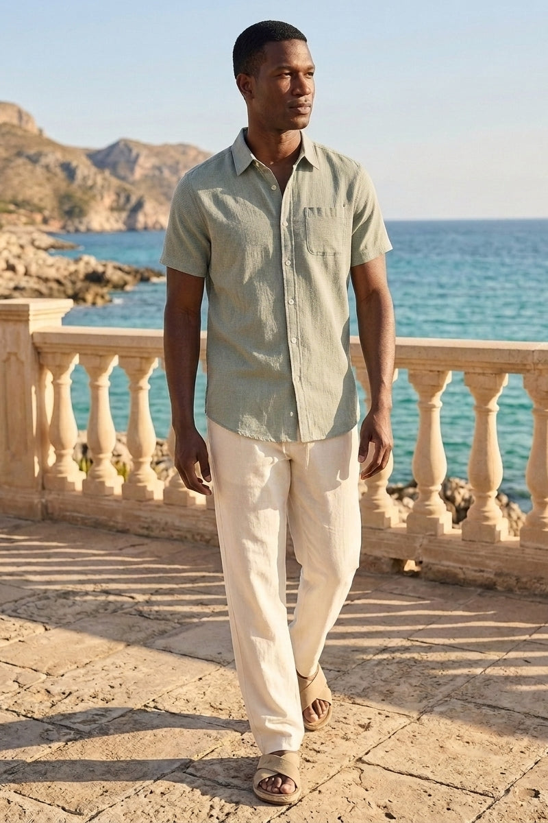 Wholesale,The Normal Brand, The Normal Brand Juniper Check Textured Shirt, Green, Small-41-TagSMedium-44-TagMLarge-47-TagLExtra Large-50-TagXLExtra Extra Large-54-TagXXL