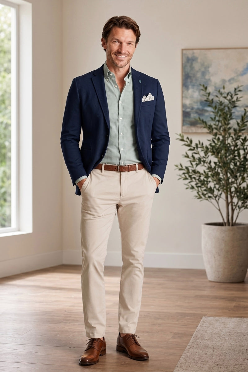 Direct From Brand,R2 Amsterdam, R2 Amsterdam Navy Knitted Stretch Blazer, Blue, Medium-42-Tag50