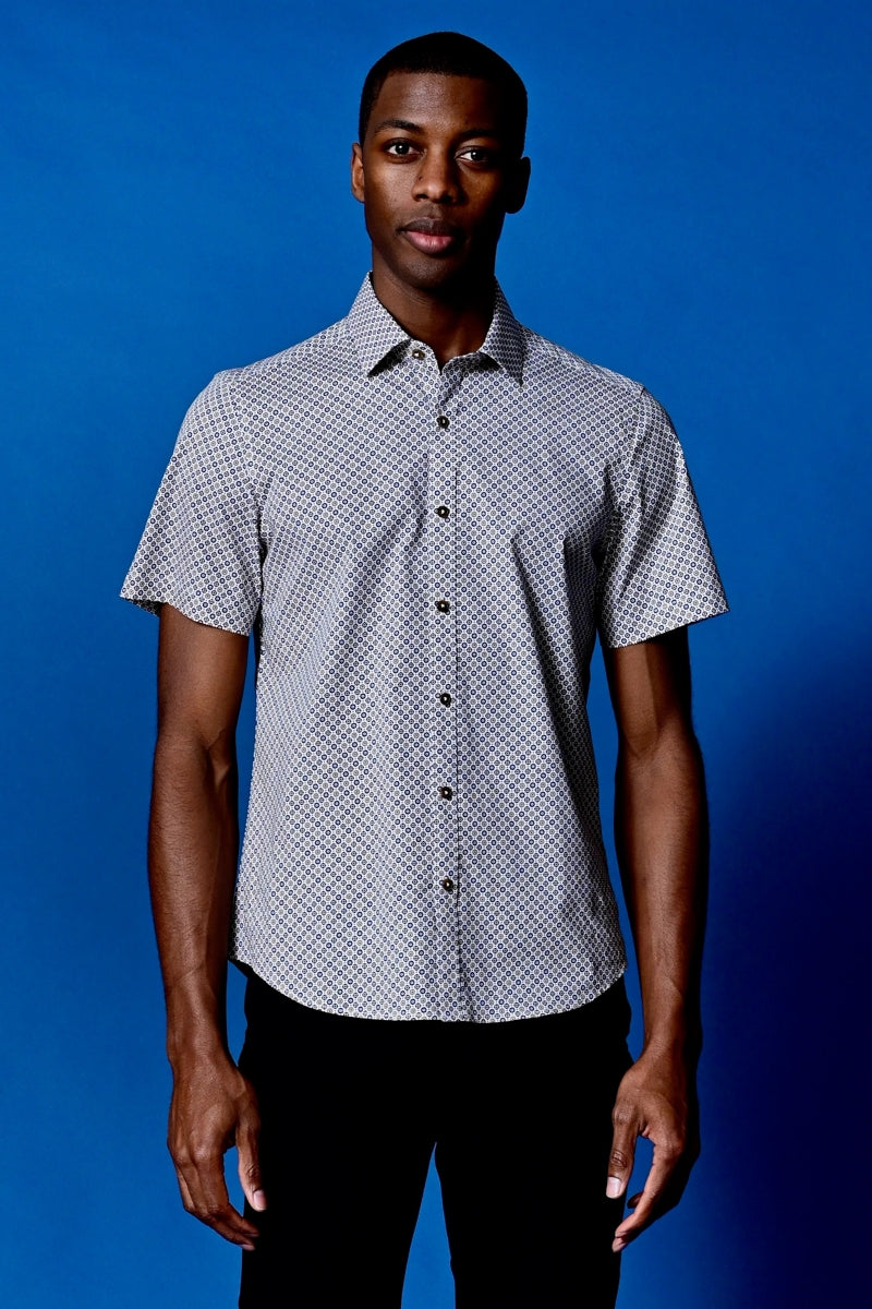 Wholesale,Paisley & Gray, Paisley & Gray Tan/Navy Floral Print Shirt, Tan, Small-39-TagSMedium-41-TagMLarge-44-TagLExtra Large-47-TagXL