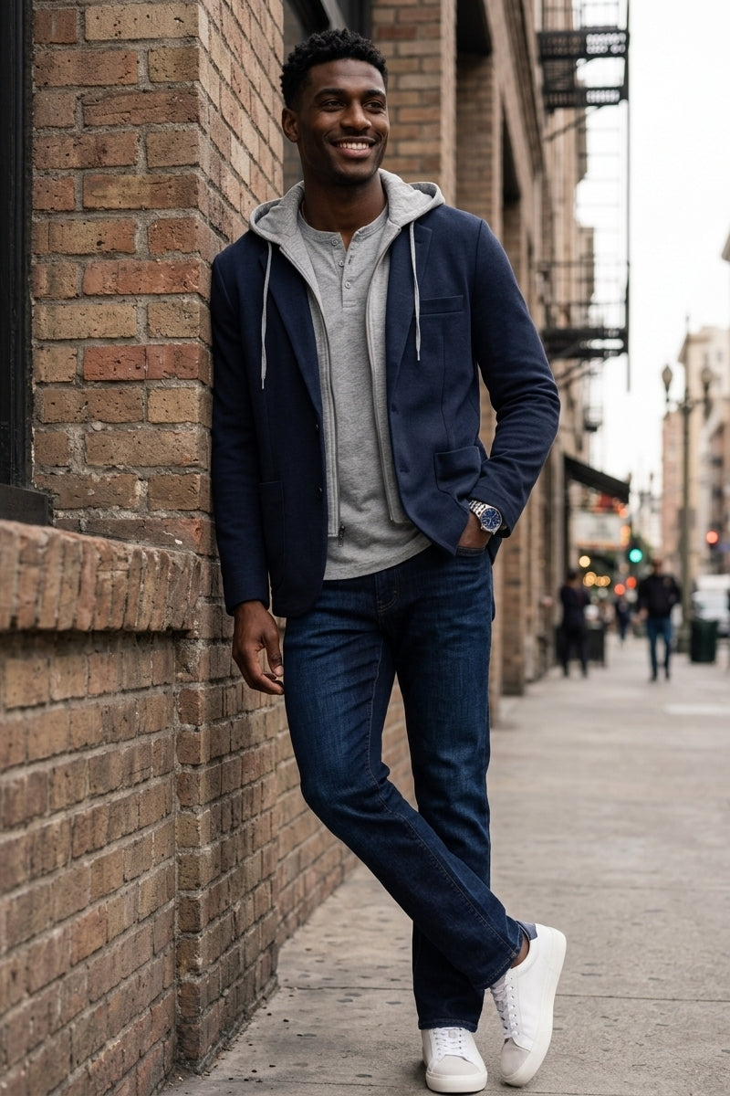 Wholesale,Nicoby Age of Wisdom, Nicoby Age of Wisdom Indigo Knit Hoodie Blazer, Blue, Small-40-TagSLarge-46-TagLExtra Large-48-TagXL