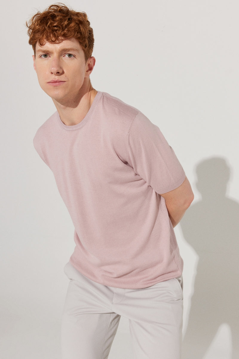 Wholesale,Altinyildiz Classics, Altinyildiz Classics Dusty Rose Knit T-Shirt, Pink, Medium-41-TagM