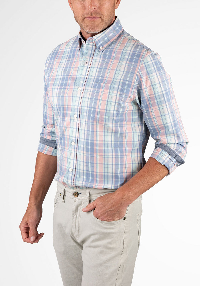 Brand Partner,Tailor Vintage, Tailor Vintage Multi Plaid Airotec Stretch Poplin Long Sleeve Shirt, Blue, Extra Large-51-TagXLExtra Extra Large-55-TagXXLLarge-47-TagLMedium-44-TagMSmall-41-TagS