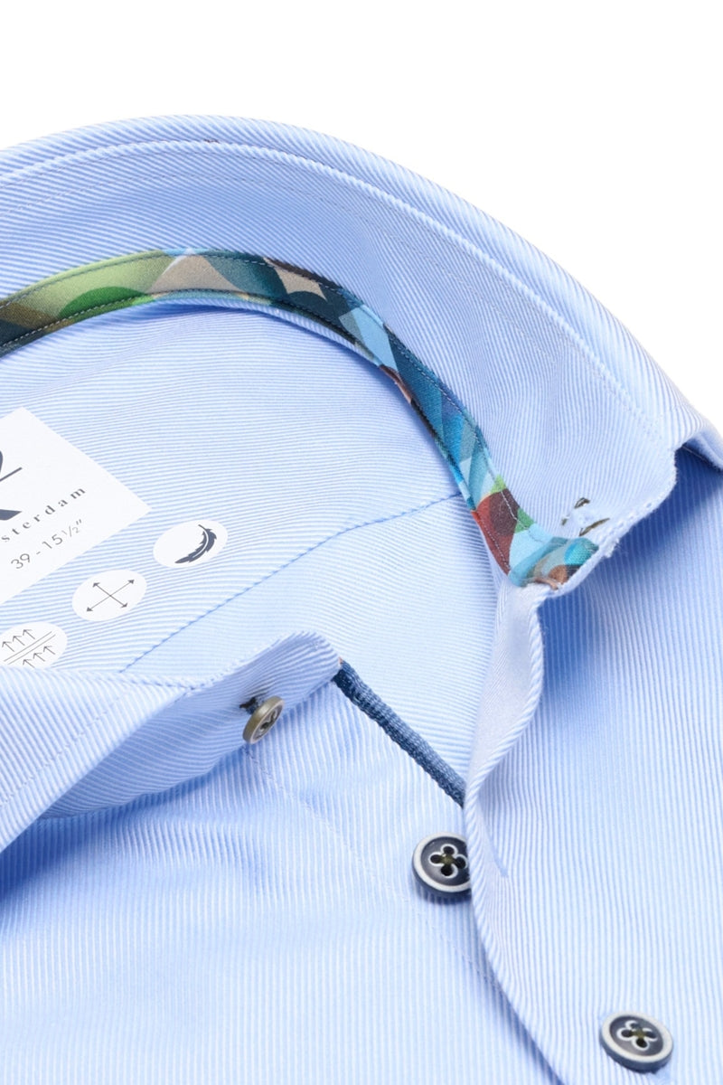 Direct From Brand,R2 Amsterdam, R2 Amsterdam Blue Heavy Twill Cotton Shirt, Blue, Small-40-Tag39Medium-42-Tag40Extra Large-50-Tag44