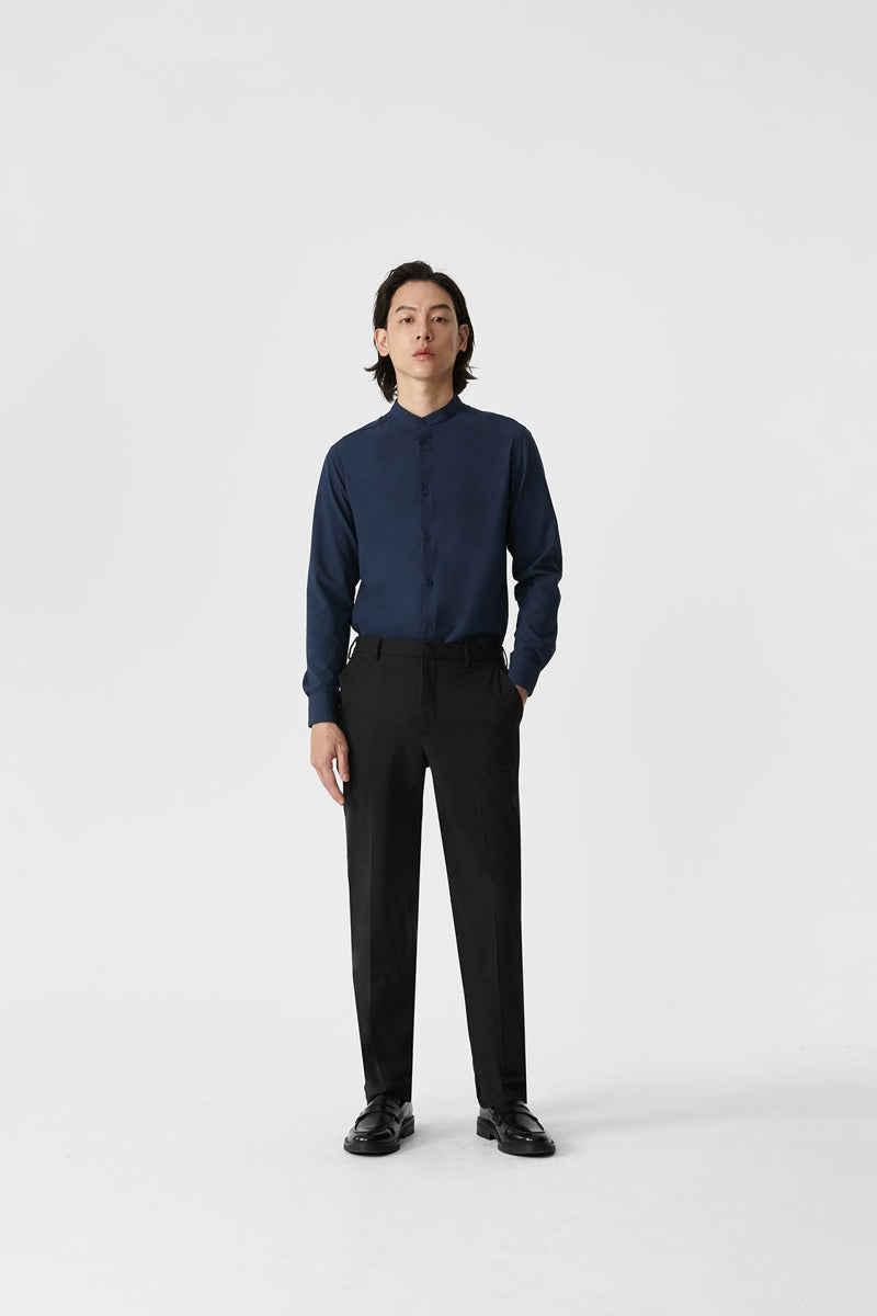 Direct From Brand,FYNE, FYNE Navy Four-way Stretch Stand Collar Long Sleeve Shirt, Blue, Small-40-TagM
