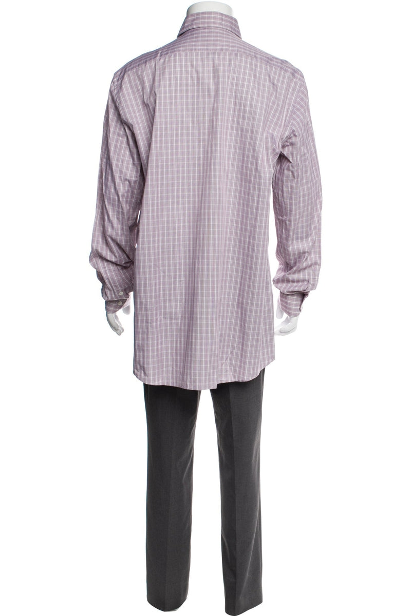 RealReal,Luciano Barbera, Luciano Barbera Purple/Tan Plaid Print Long Sleeve Dress Shirt, Purple, Extra Large-50-TagXL