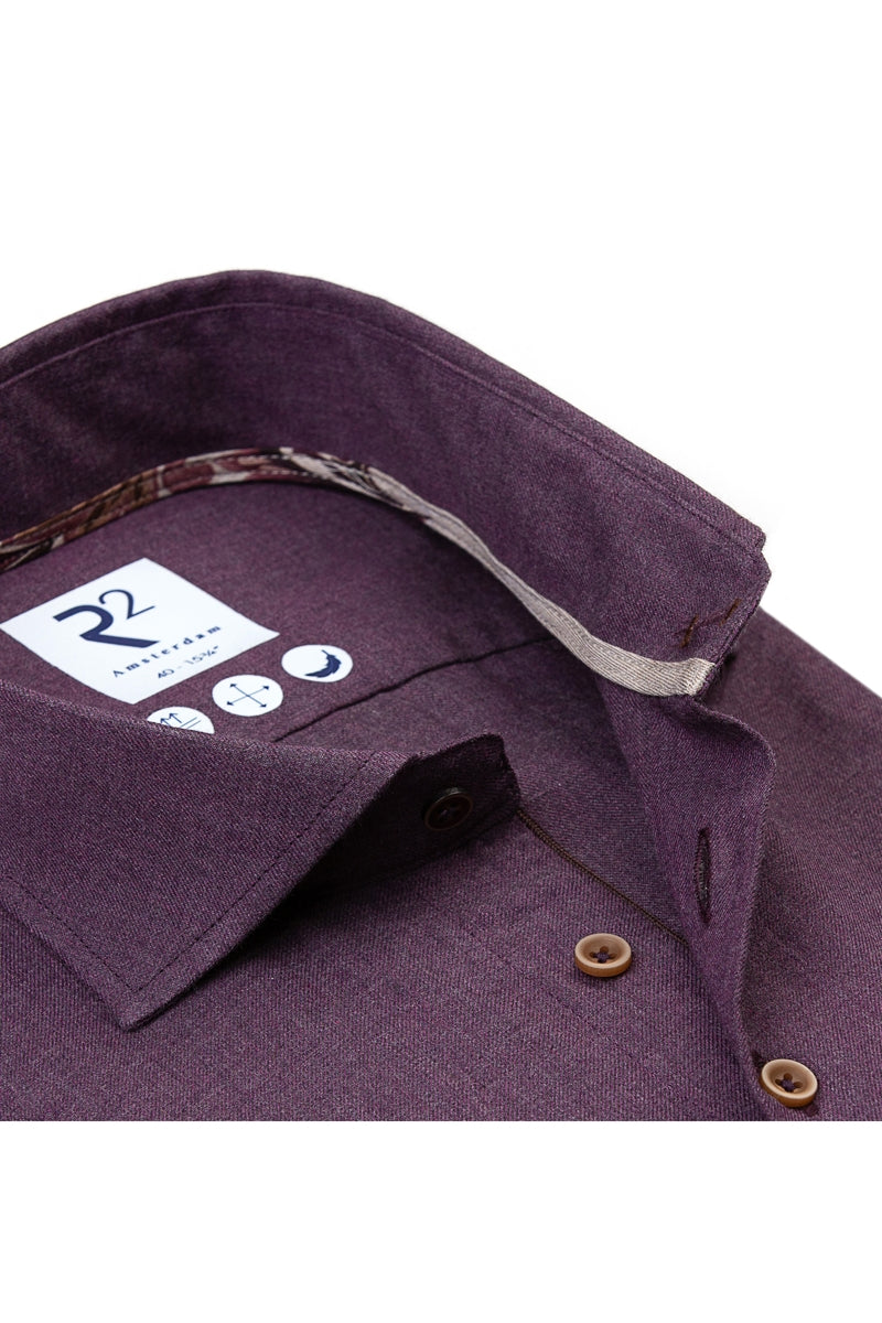 Direct From Brand,R2 Amsterdam, R2 Amsterdam Purple Flannel Cotton Shirt, Purple, Medium-42-Tag40Medium-44-Tag41Extra Large-50-Tag44Large-46-Tag42Extra Large-48-Tag43Medium-42-Tag39